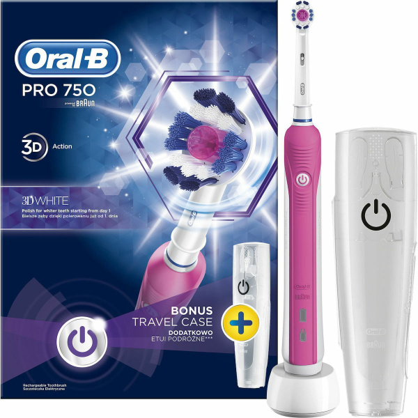 Oral-B Pro 750 3D White Ηλεκτρική Οδοντόβουρτσα με Χρονομετρητή και Θήκη Ταξιδίου