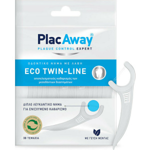 PlacAway - Eco Twin-Line Οδοντικό Νήμα με Γεύση Μέντα και Λαβή σε Λευκό χρώμα 30τμχ